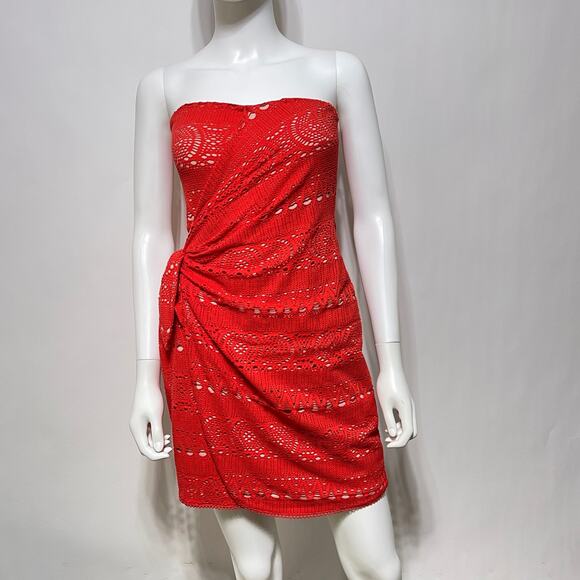 Free People Dress Women's Small Orange Oceanside Crochet Sleeveless Faux Wrap - Picture 1 of 13